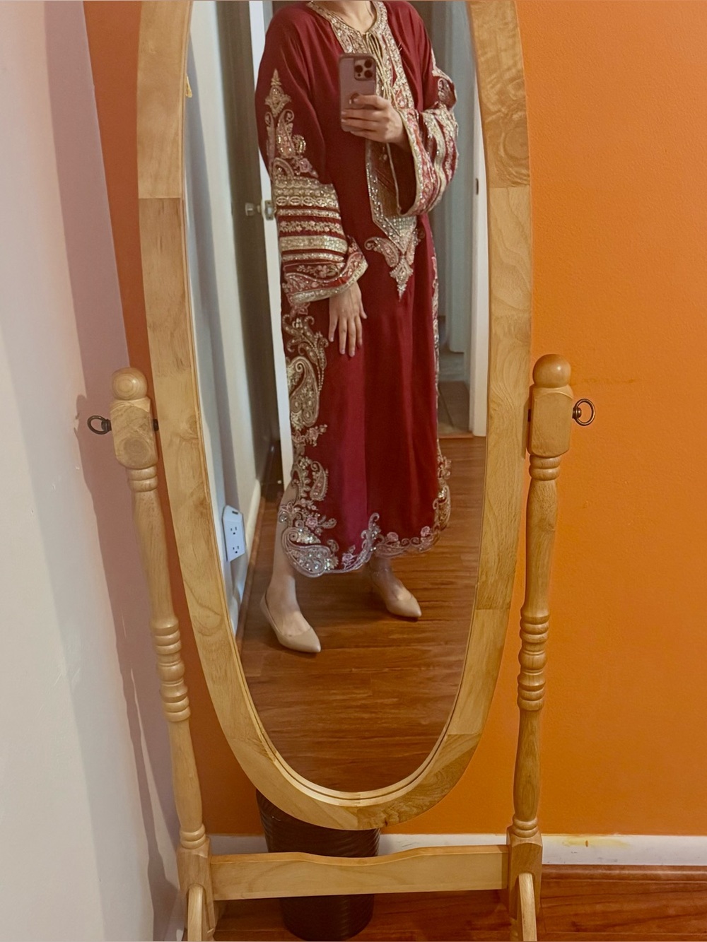 Embroidered red Long Kaftan Dress